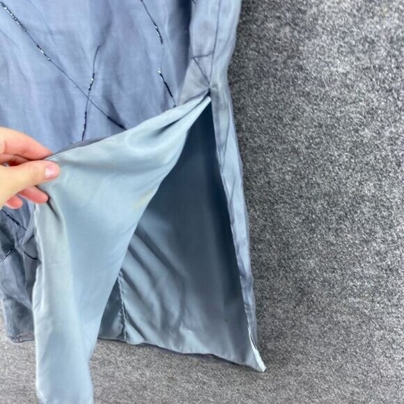 Express Skirt Suit Women 9/10 Blue Rhinestone Zipper Sleeveless Silk Lined - Picture 7 of 12